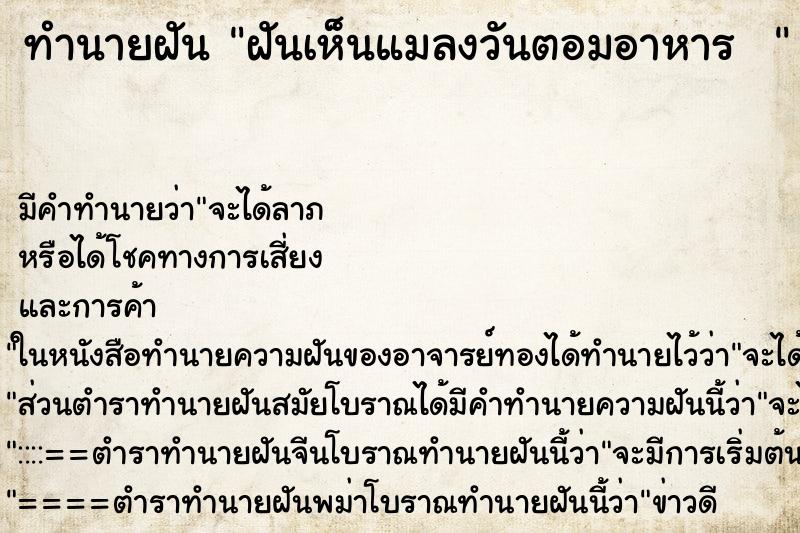 ทำนายฝัน ฝันเห็นแมลงวันตอมอาหาร   ตำราโบราณ แม่นที่สุดในโลก